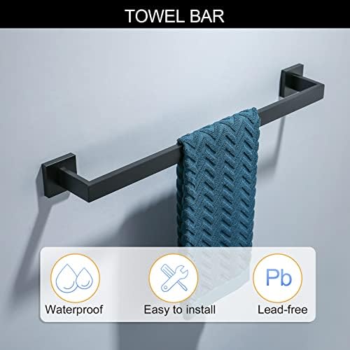 Black Towel Bar Set 5-Piece Bathroom Hardware Set Including 23.6 Inch Towel Bar,Towel Ring Towel Hook and Toilet Paper Holder with Shelf,Stainless Steel Bathroom Accessories Set - Image 2
