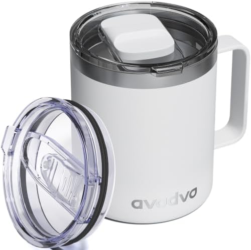12oz Insulated Coffee Mug with 2 Lids & Handle, Stainless Steel Cup by avodvo