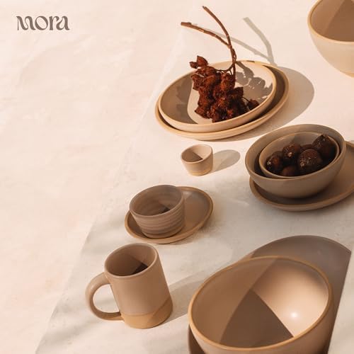 MORA Medium Dishes Set of 4, 30oz Ceramic Pottery Pasta Plate/Wide Bowls - Microwave, Oven and Dishwasher Safe - Mushroom - Image 7
