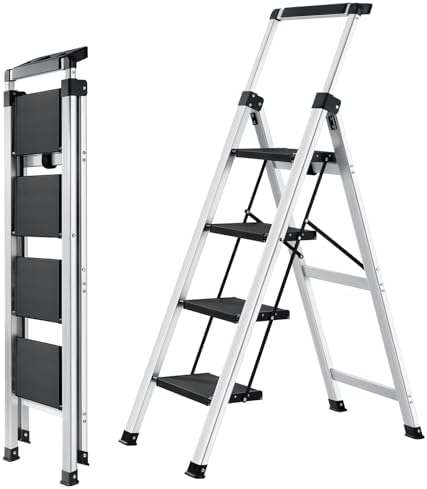 XinSunho 4 Step Ladder Folding Aluminum Stool Retractable Handrail by XinSunho