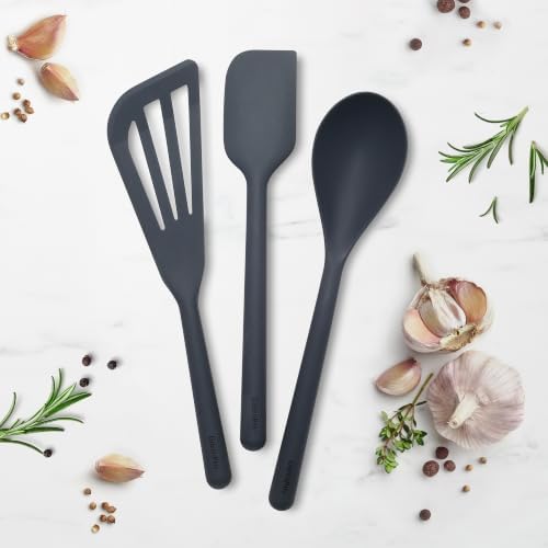 GreenPan Silicone 3 Piece Cooking Utensil Set, Fish Turner, Mixing Spatula, Solid Spoon, Flexible Nonstick Kitchen Tools Rigid Steel Core, Heat-Resistant Anti-Slip Handle BPA-Free Dishwasher Safe Gray - Image 2