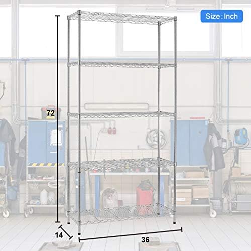 BestOffice | 5-Tier Wire Shelf | 36" x 14" x 72" | Chrome - Image 3