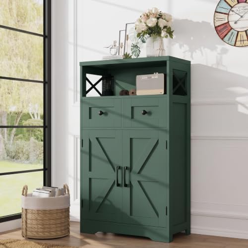 Farmhouse Storage Cabinet with Drawers, Small Kitchen Pantry Cabinet, Green by Befrases
