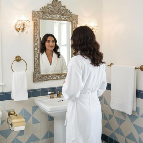 4 Pcs Antique Brass Gold Bathroom Accessories Set Wall-mounted Adjustable Towel Rack & Round Towel Ring & Covered Toilet Paper Holder & Robe Hook Wall Mounted Brass Vintage Bath Hardware Set - Image 5