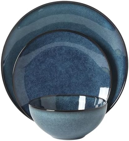 Gibson Elite Castle Peak Plates and Bowls Set, 12-Piece Dinnerware Set, Blue Reactive Glaze Stoneware Dishes, Dinner Plates, Salad Plates & Cereal Bowls - Image 7