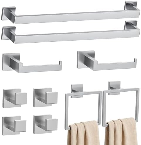 10-Piece Brushed Nickel Bathroom Hardware Set Towel Bar Set Include 23.6 inch Towel Bar,Towel Ring,Toilet Paper Holder Towel Hooks,Stainless Steel Wall Mounted Towel Rack by DUMDER