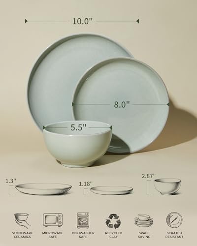 Pokini Stoneware Dinnerware Sets for 8, 24pcs Plates and Bowls Sets Dishes - Image 2