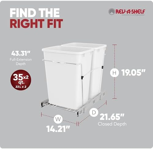 Rev-A-Shelf Double Pullout Garbage Trash Cans for Kitchen Cabinets, 35 Qt - Image 3