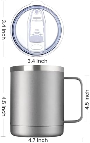 MEWAY 12oz Coffee Mug With Handle 2 Pack Bulk,Stainless Steel Insulated Travel Tumblers With Sliding Lid,Double Wall Vacuum Camping Cup for Hot & Cold Drinks Tea (Cold Grey,Set of 2) - Image 4