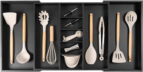 KitchenEdge Utensil & Junk Drawer Organizer, 19-33 in, Black Bamboo by KitchenEdge
