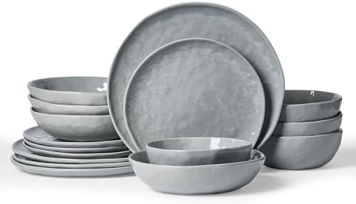Famiware Porcelain Dinnerware Set for 4, 16-Piece, Sleek Grey by Famiware