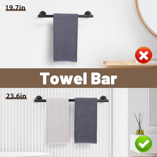 Matte Black Towel Bar Set 10 Pieces Bathroom Hardware Accessories Set Towel Rack Set for Bathroom SUS304 Stainless Steel Toilet Paper Holder Wall Mounted, 23.6 Inch - Image 3