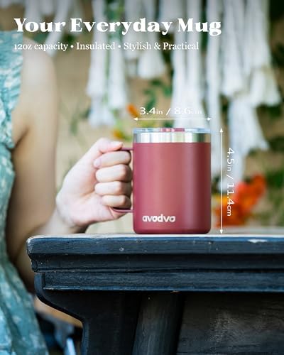 12oz Insulated Coffee Mug with 2 Lids & Handle, Stainless Steel Cup - Image 4