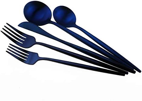 Matte Blue Gugrida 5-Piece 18/10 Stainless Steel Silverware Set, Satin Finish Flatware, Kitchen Utensils, Tableware Travel Cutlery for Camping, Office or School Lunch, Dishwasher Safe - Image 6