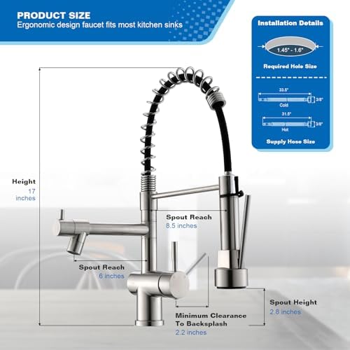 VFAUOSIT Commercial Kitchen Faucet with Pull Down Sprayer, Brushed Nickel - Image 6