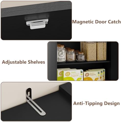 BORNOON Pantry Organizers and Storage Cabinet, 71” Barn Door Black Kitchen Cabinet with Drawers and Adjustable Shelf, Tall Pantry for Kitchen, Dining Room, Living Room, Bathroom and Office - Image 5