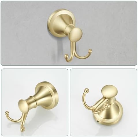 Hoimpro Brushed Gold 4-Piece Bathroom Bath Set, Wall Mount Bathroom Hardware Fixture (Adjustable Towel Bar Rack, Towel Ring Holder, Paper Towel Holder, Double Towel Hook), Bathroom Accessories - Image 6