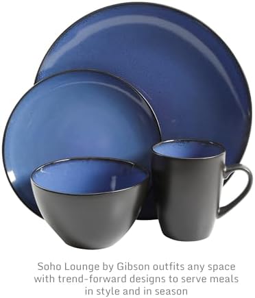 Gibson Elite Soho Lounge Round Reactive Glaze Stoneware Dinnerware Set, Service for 4 (16pc), Blue, Soho Round. - Image 3