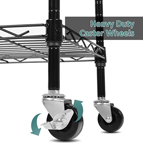 Homdox 6-Tier Storage Shelf Wire Shelving Unit Free Standing Rack Organization with Caster Wheels, Stainless Side Hooks, Black - Image 6