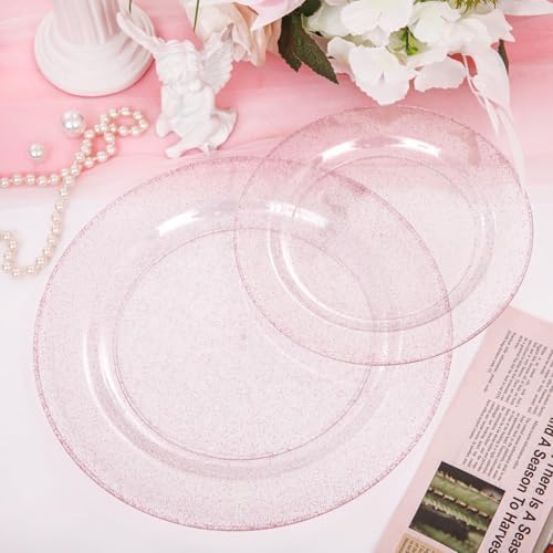 WDF 120pcs Pink Plastic Plates Disposable - Clear Pink Glitter Plates including 60PCS Dinner Plates 10.25inch and 60PCS Salad Plates 7.5inch for Wedding/Baby Shower/Spring/Birthday - Image 5