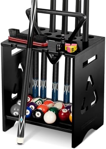 EXTCCT Pool Stick Holder Floor Stand, Solid Wood for 10 Cues, Black by EXTCCT