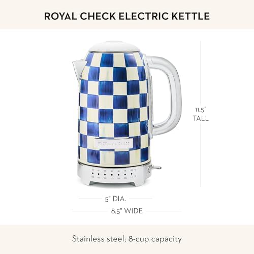 MACKENZIE-CHILDS Electric Kettle, 8 Cups, Blue-and-White Royal Check - Image 4