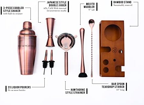Mint & Mortar Cocktail Shaker Set – 7-Piece Stainless Steel Bartender Kit with Premium Bamboo Stand for Home Bartending - All-in-One Mixology Set for Beginners & Pros (Brushed Copper) - Image 5