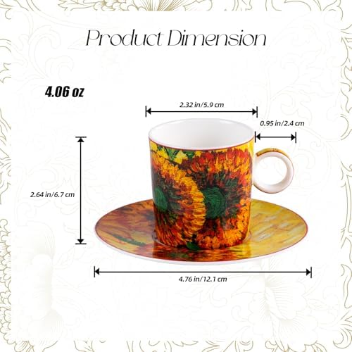 KAMMAK Tea Cups and Saucers Set of 2, Porcelain Coffee Cups, JBE006 - Image 2