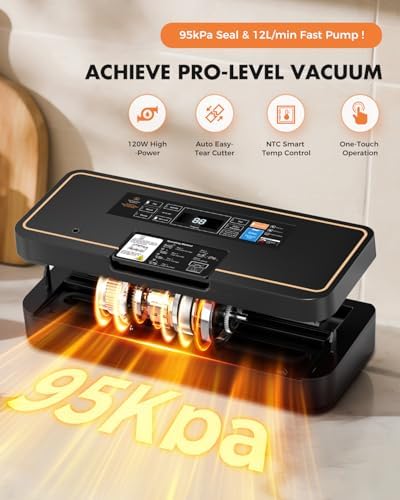 Vacuum Sealer for Food, Food Saver, 95kPa, Easy Tear Cutter, 9-in-1 - Image 2