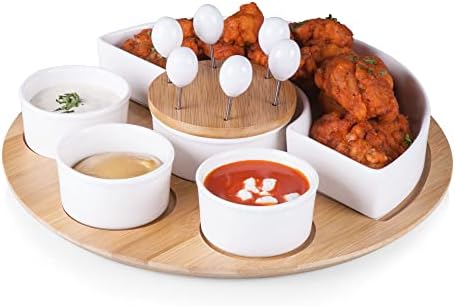 PICNIC TIME NFL Symphony Appetizer Serving Tray Set, Party Platter Set, Appetizer Plate, (Bamboo & White Ceramic) - Image 5