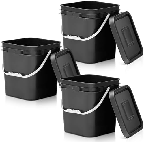 Mumufy 3 Pcs 3.5 Gallon Square Food Grade Bucket with Lid, Black by Mumufy