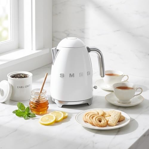 SMEG KLF03 Electric Kettle 1.7L (7 Cup), Retro Hot Water Boiler for Tea & Coffee, Fast Boiling, Auto Shut-Off, Soft Open Lid, 360° Swivel Base Countertop Kettle – White - Image 2