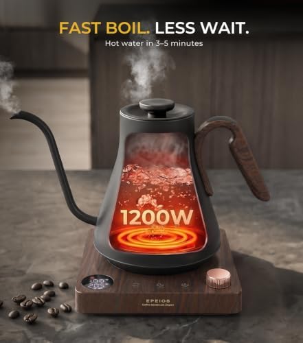 Epeios Gooseneck Electric Kettle Temperature Control,1200W,0.9L,Matte Black - Image 4