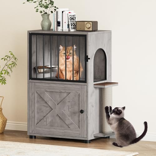 Dog Proof Cat Feeding Station, Dog Proof Cat Feeder, Cat Food Table, Gray - Image 2