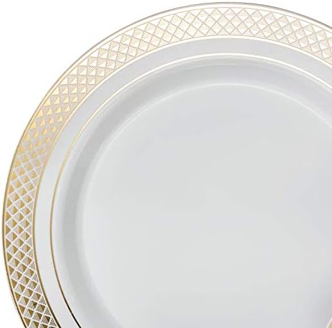 " OCCASIONS " 100- Plates Pack,(50 Guests) Heavyweight Premium Wedding Party Disposable Plastic Plates Set -50 x 10.5'' Dinner + 50 x 7.5'' Salad/Dessert (Celebration White & Gold) - Image 2