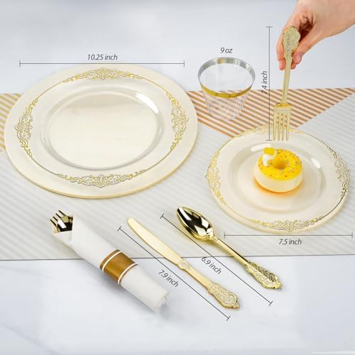 Bestluck 350PCS Clear Gold Rim Disposable Dinnerware for 50 Guests - Image 2