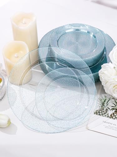 WDF 200PCS Blue Plastic Plates - Blue Glitter Plastic Plates - Heavy Duty Disposable Plates - Include 100 Dinner Plates 10" and 100 Dessert Plates 7" for Parties/Wedding/Birthday - Image 5