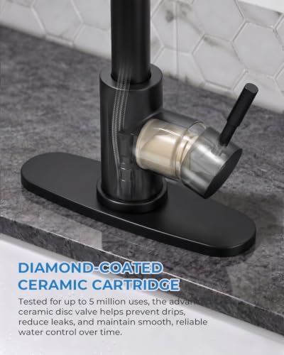VFAUOSIT Kitchen Faucet with Pull Down Sprayer, Matte Black High Arc - Image 6