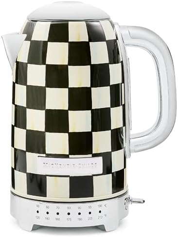 MACKENZIE-CHILDS Electric Kettle, 8 Cups, Black-and-White Courtly Check by Unknown