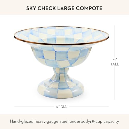 MACKENZIE-CHILDS Enamel Compote, Large, Light-Blue-and-White Sky Check - Image 4