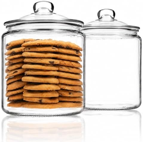 1 Gallon Glass Cookie Jar - Large Food Storage Container with Airtight Lid - Keep Fresh Flour, Chewy Pet Treats, Candy, Dried Foods, Detergent Pods for Your Kitchen or Laundry Room- Pack of 2 by KITCHENTOOLZ