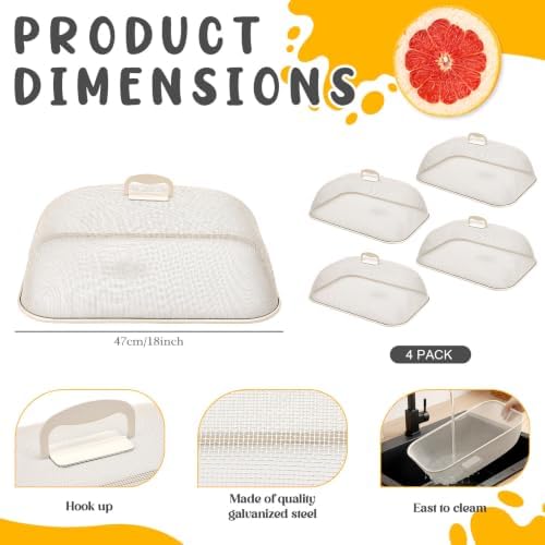 Hicarer 4 Pcs Metal Mesh Food Covers for Outdoors 18 Inch, Cream - Image 2