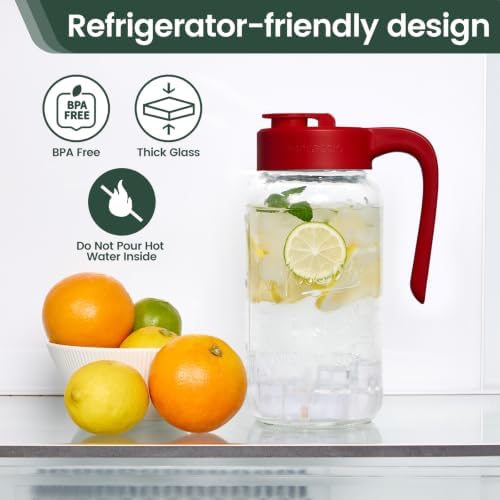 Mason Jar Pitcher, 2 pcs 64 oz (2 quart), Glass Pitcher with Lid - Image 5