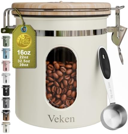 Veken Coffee Canister with Window, Airtight Stainless Steel Container, 16OZ by Veken