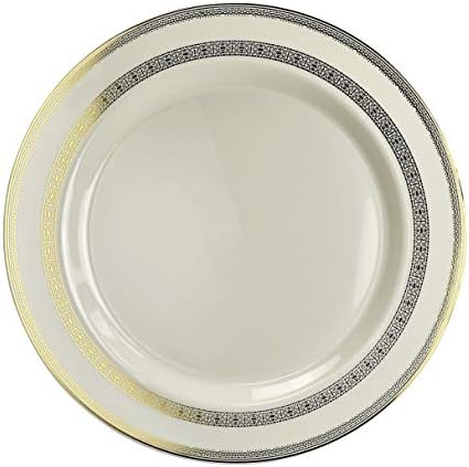 OCCASIONS 120 Plates Pack,(60 Guests) Heavyweight Premium Wedding Party Disposable Plastic Plates Set -60 x 10.5'' Dinner + 60 x 7.5'' Salad/Dessert (Lace Ivory/Gold) - Image 2