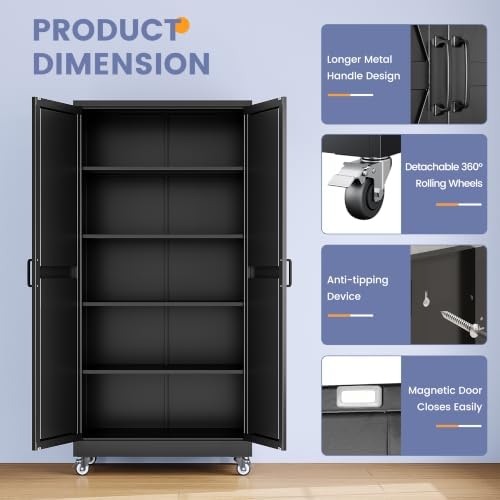 71"Metal Garage Storage Cabinets with Wheels & Adjustable 4 Shelves - Image 6