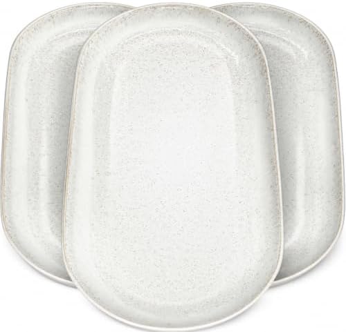 Large Serving Platters Set of 3, 15" Oval Stoneware Serving Plates for Food by PURELIVING