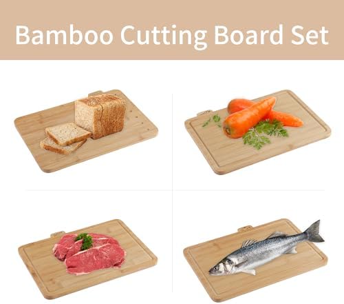 4 Piece Bamboo Cutting Boards Set with Food Icons & Stand, 12.6"L x 9"W - Image 5