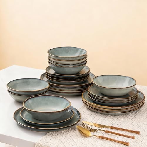 AmorArc Ceramic Dinnerware Sets for 6, 18Pcs Plates and Bowls Sets Dishes by AmorArc