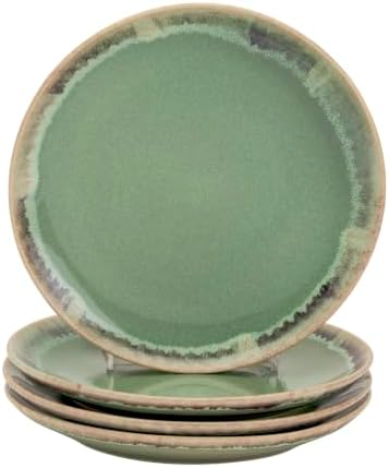 TTU Tabletops Gallery Tuscan Collection Reactive Glaze 4 Piece Stoneware Salad Plate Set Dining Kitchen Tableware Service for 4, Teal Green by TabletopsGallery
